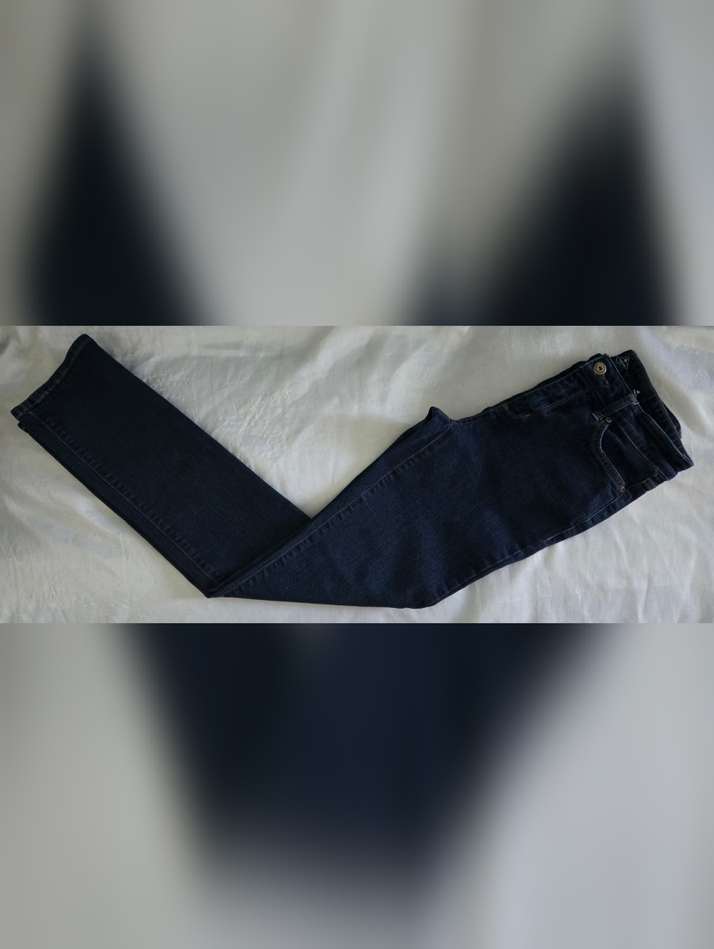 St Johns Bay Jeans Straight Leg Dark Wash Sz 4 Tall 9 1/2" Rise Euc